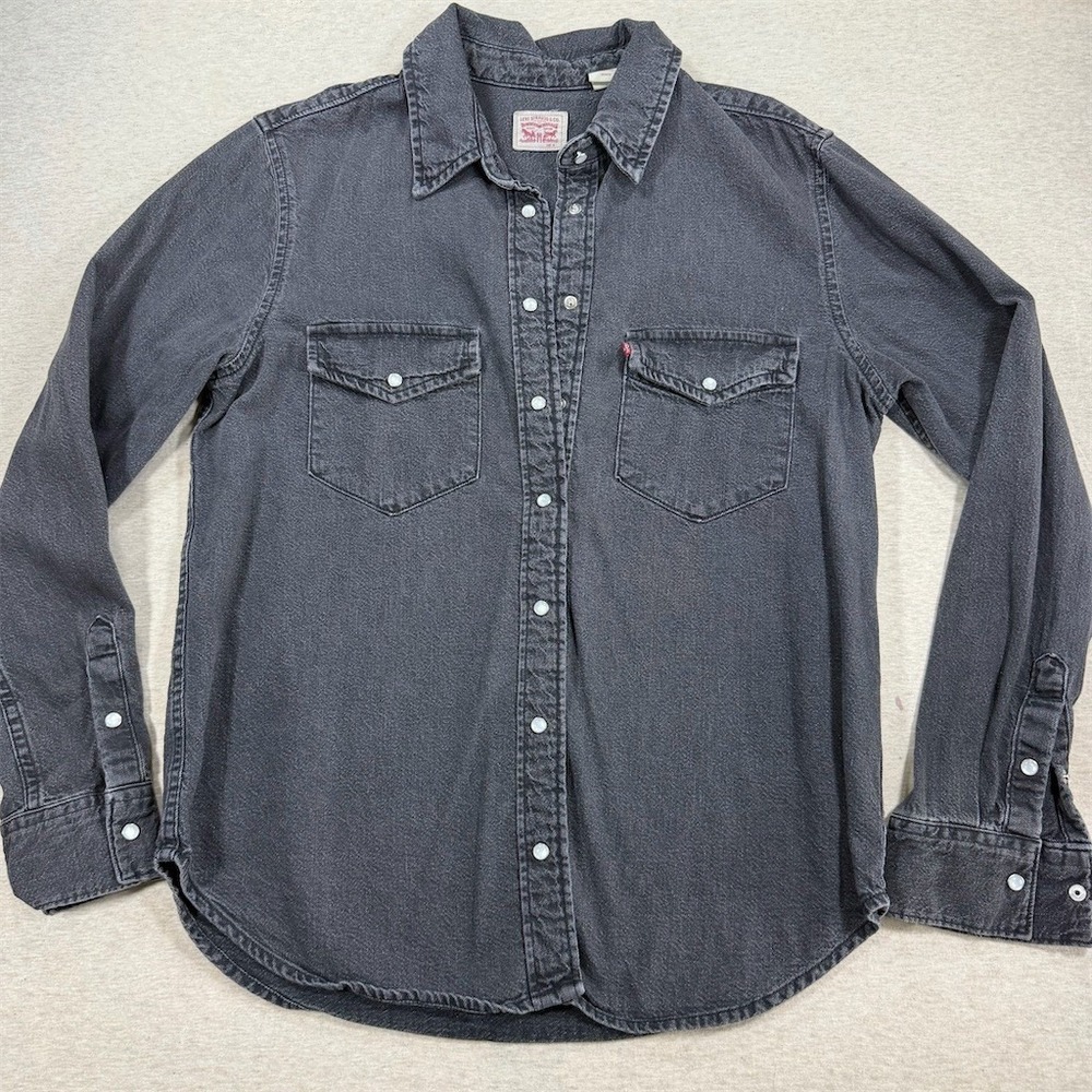 Levi's Western Denim Pearl Snap Shirt Women's‎ M Washed Black Long Sleeve 2